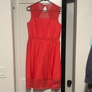 Coral Calvin Klein Lace Midi Dress